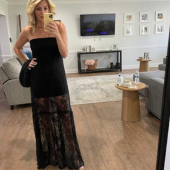 Anthropologie BHLDN Anna Strapless Sheer Lace Maxi Dress